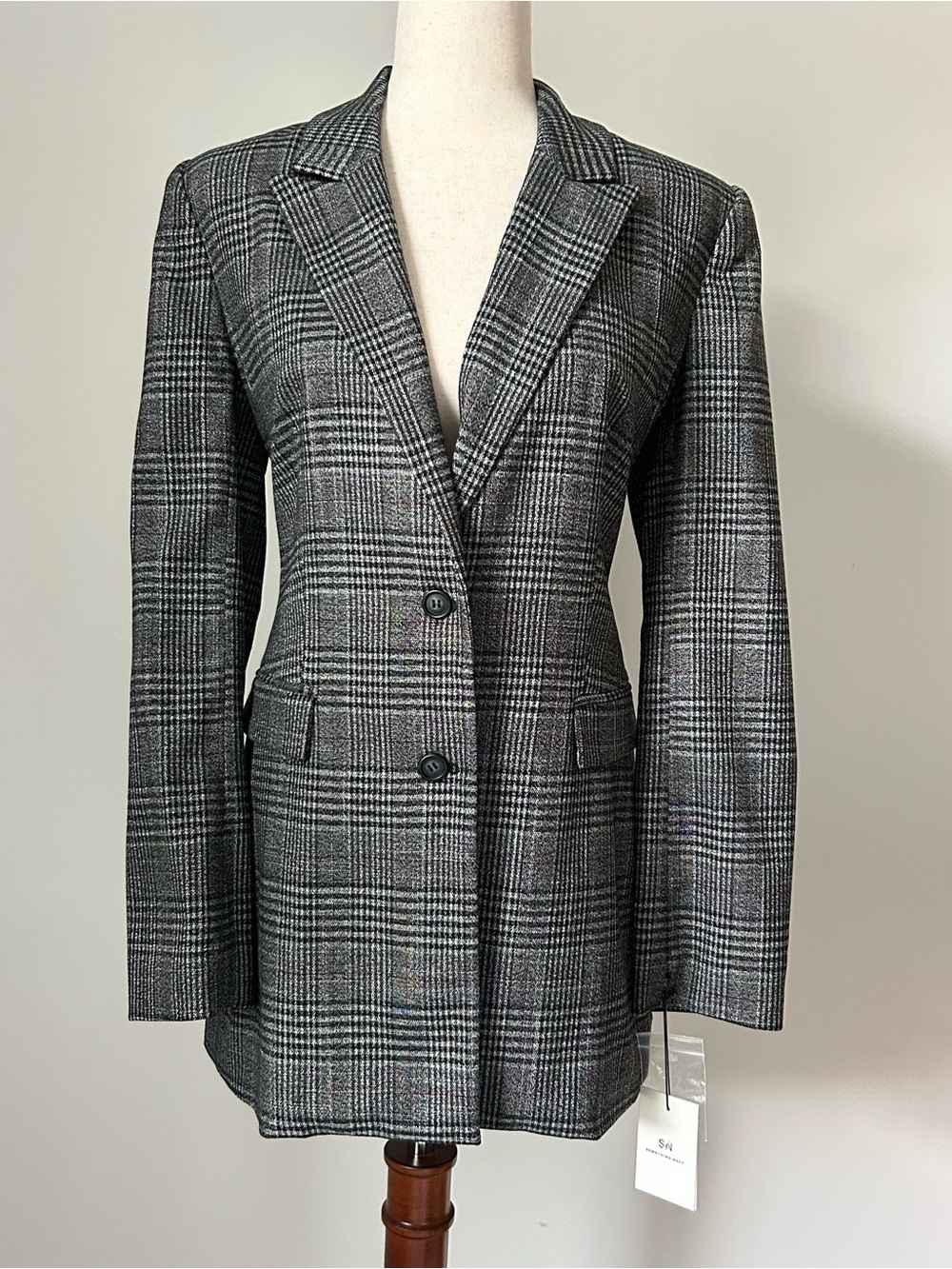 NWT - Something Navy Plaid Blazer Nordstrom Size S Black Gray Jacket